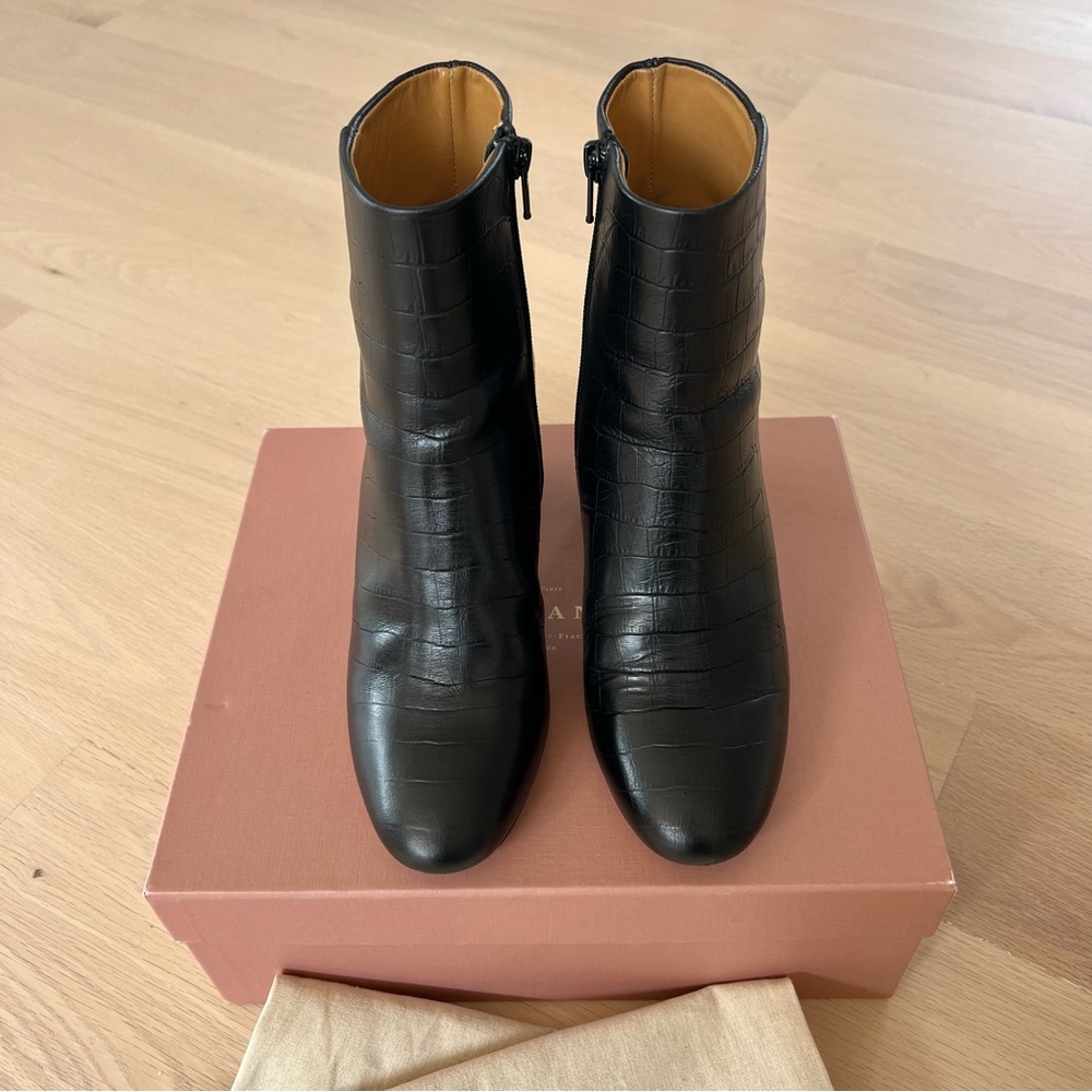 Sezane Black Croc-Patterned Ankle Booties - Picture 4 of 15
